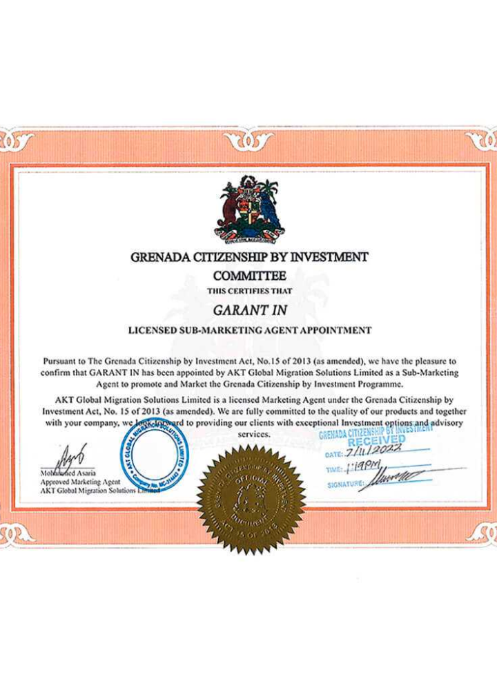 Certificate of garant in